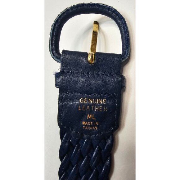 Genuine Leather Braided Belt ML Made In Taiwan Navy Blue 33" Long - Picture 5 of 8